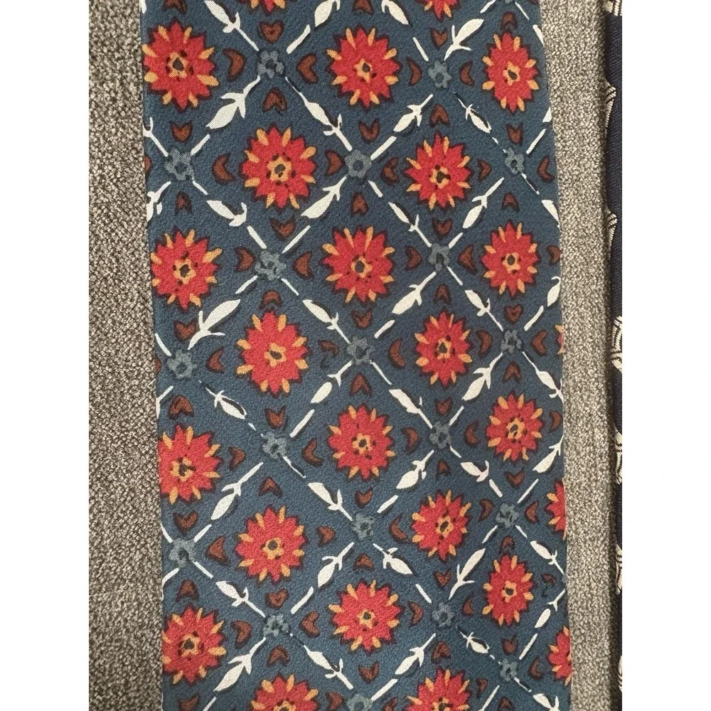 Christian Dior Monsieur‎ Neck Tie X2 Red And Teal Floral Navy Blue And Gold